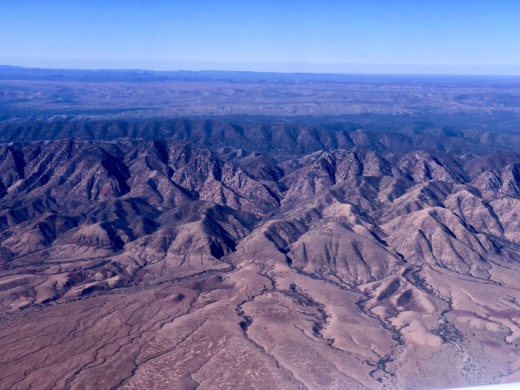 Spectacular Flinders Ranges in South Australia from the sky
